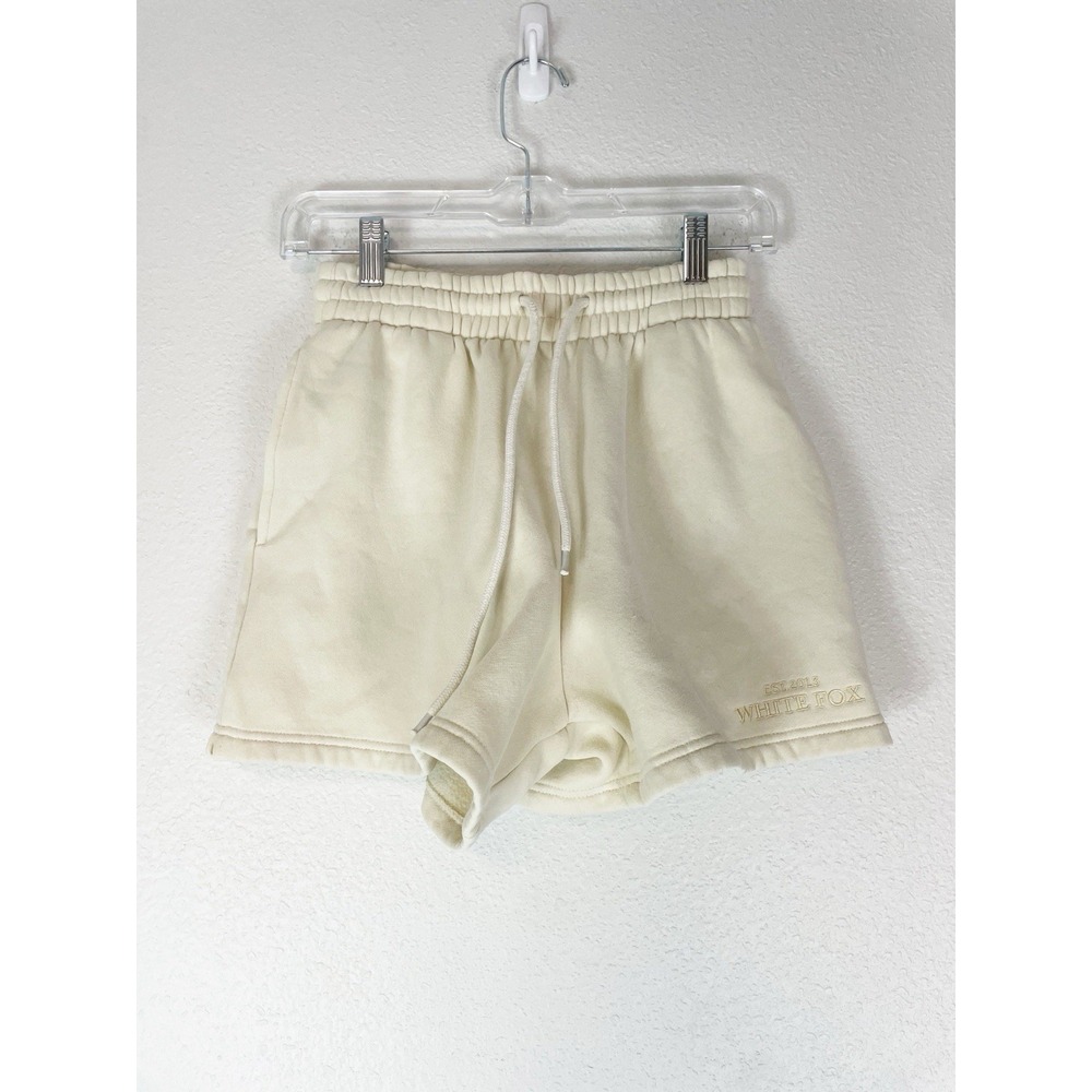 White Fox Lounge Shorts Sweat High Waist Drawstring Casual Pockets Logo sz XS